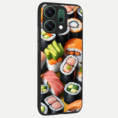  Sushi Food Pattern back cover For Oppo Reno 14 slim fit glass case with vibrant aesthetic design