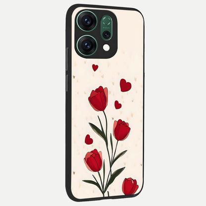  Tulip With Heart back cover For Oppo Reno 14 slim fit glass case with vibrant aesthetic design