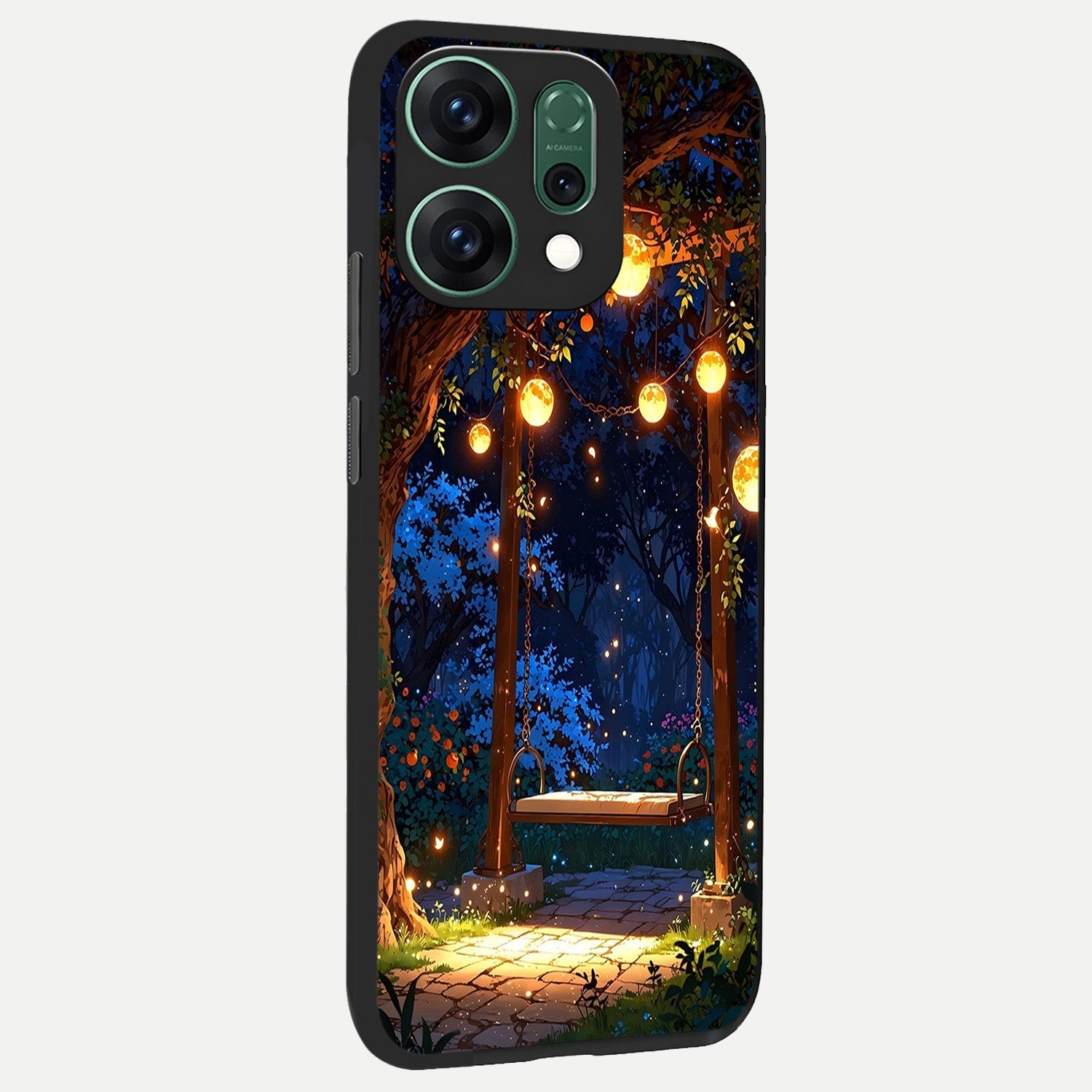  Twilight Garden Swing back cover For Oppo Reno 14 slim fit glass case with vibrant aesthetic design
