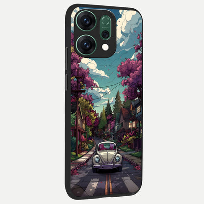  Vintage Street Drive back cover For Oppo Reno 14 slim fit glass case with vibrant aesthetic design