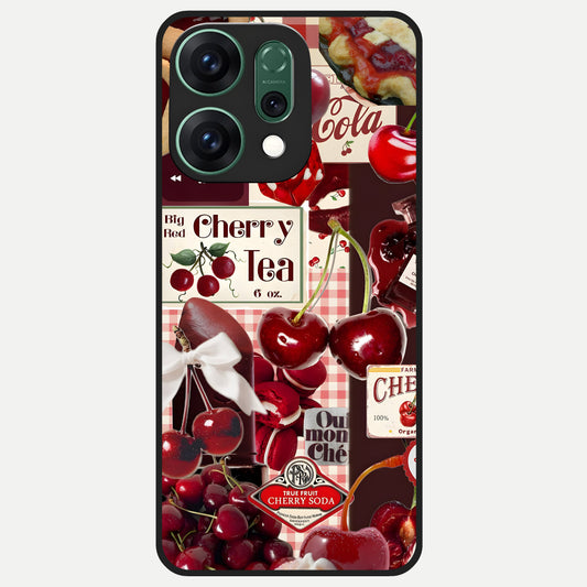 Aesthetic Cherry Tea Glass Case For Oppo Reno 14 back cover – full design glossy printed glass finish