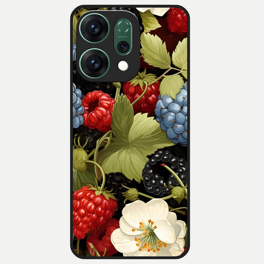  Berry Bloom Charm Glass Case For Oppo Reno 14 back cover – full design glossy printed glass finish