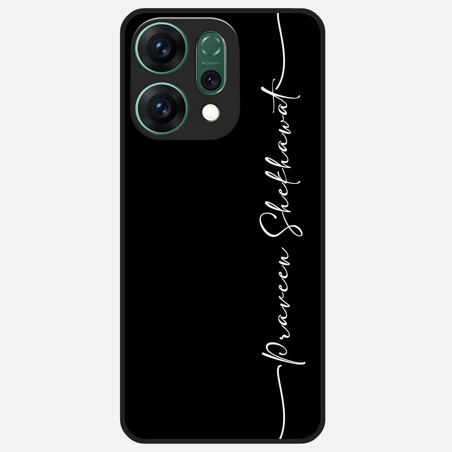  Black Tune Custom Name Glass Case For Oppo Reno 14 back cover – full design glossy printed glass finish
