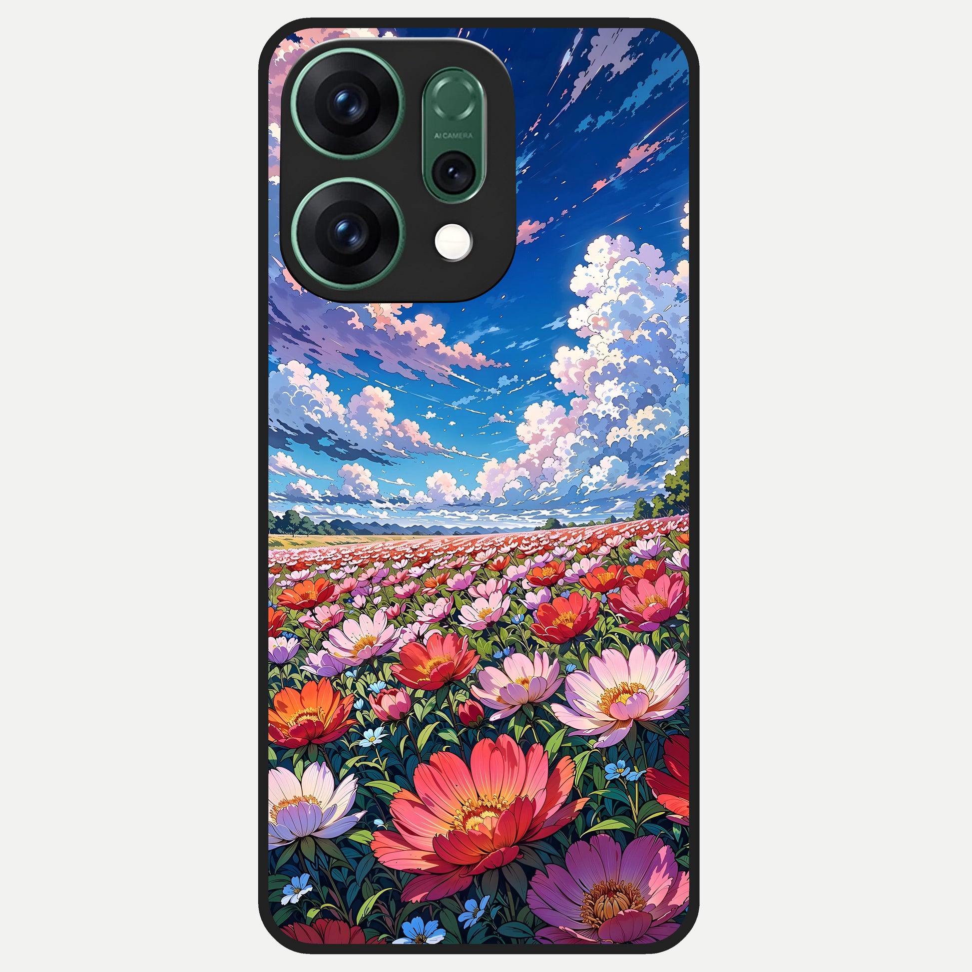  Blossom Sky Field Glass Case For Oppo Reno 14 back cover – full design glossy printed glass finish