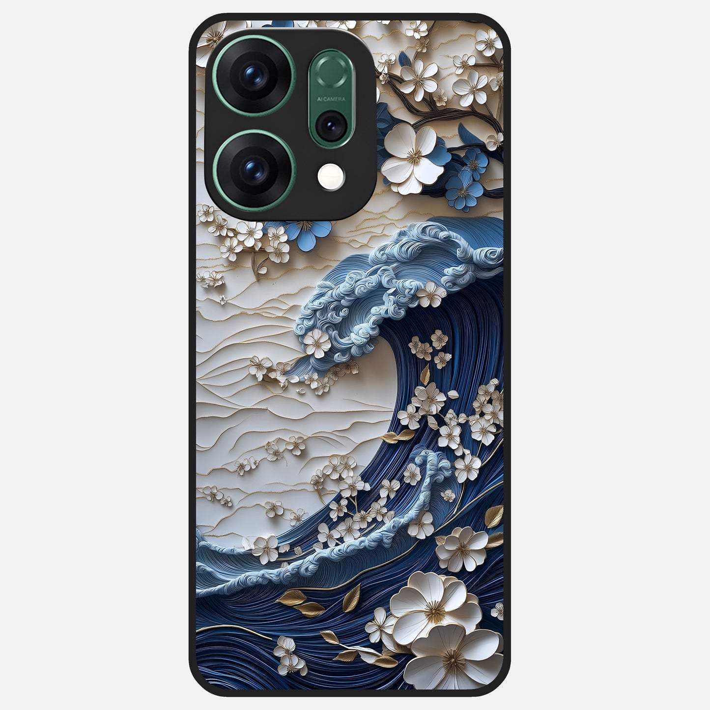  Blossom Wave Art Glass Case For Oppo Reno 14 back cover – full design glossy printed glass finish