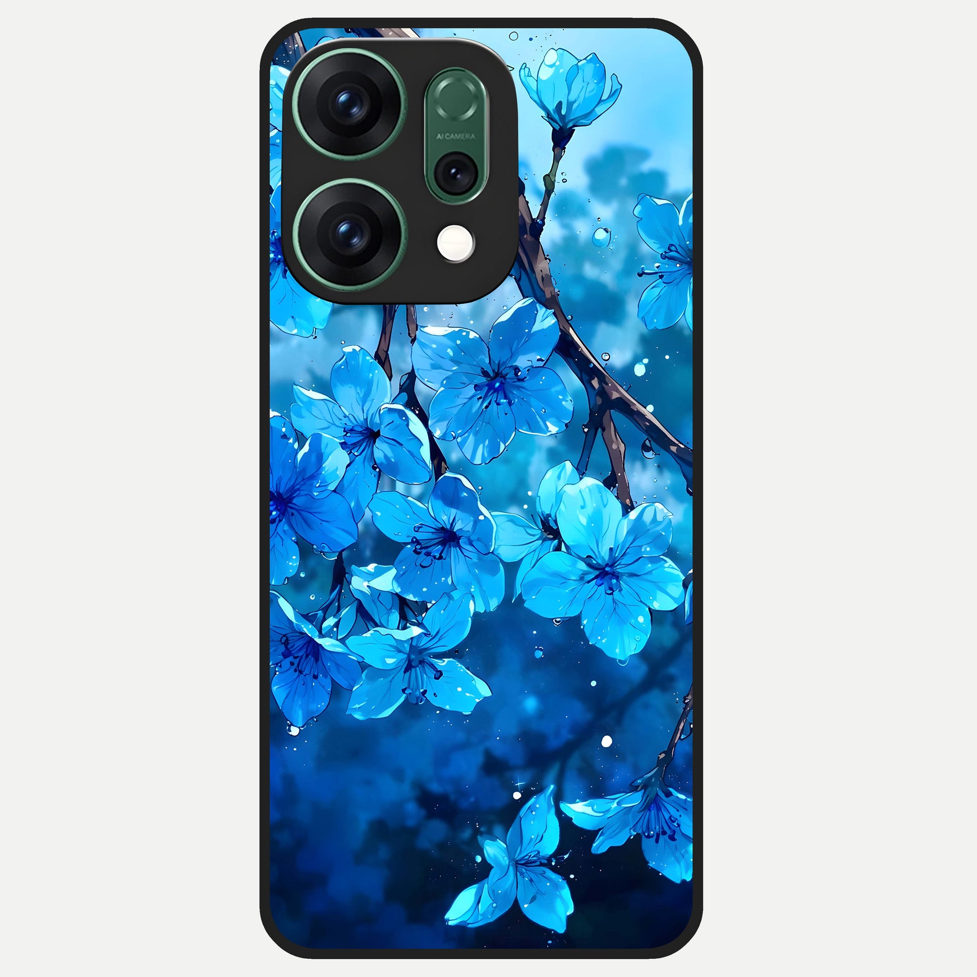  Blue Blossoms Branch Glass Case For Oppo Reno 14 back cover – full design glossy printed glass finish