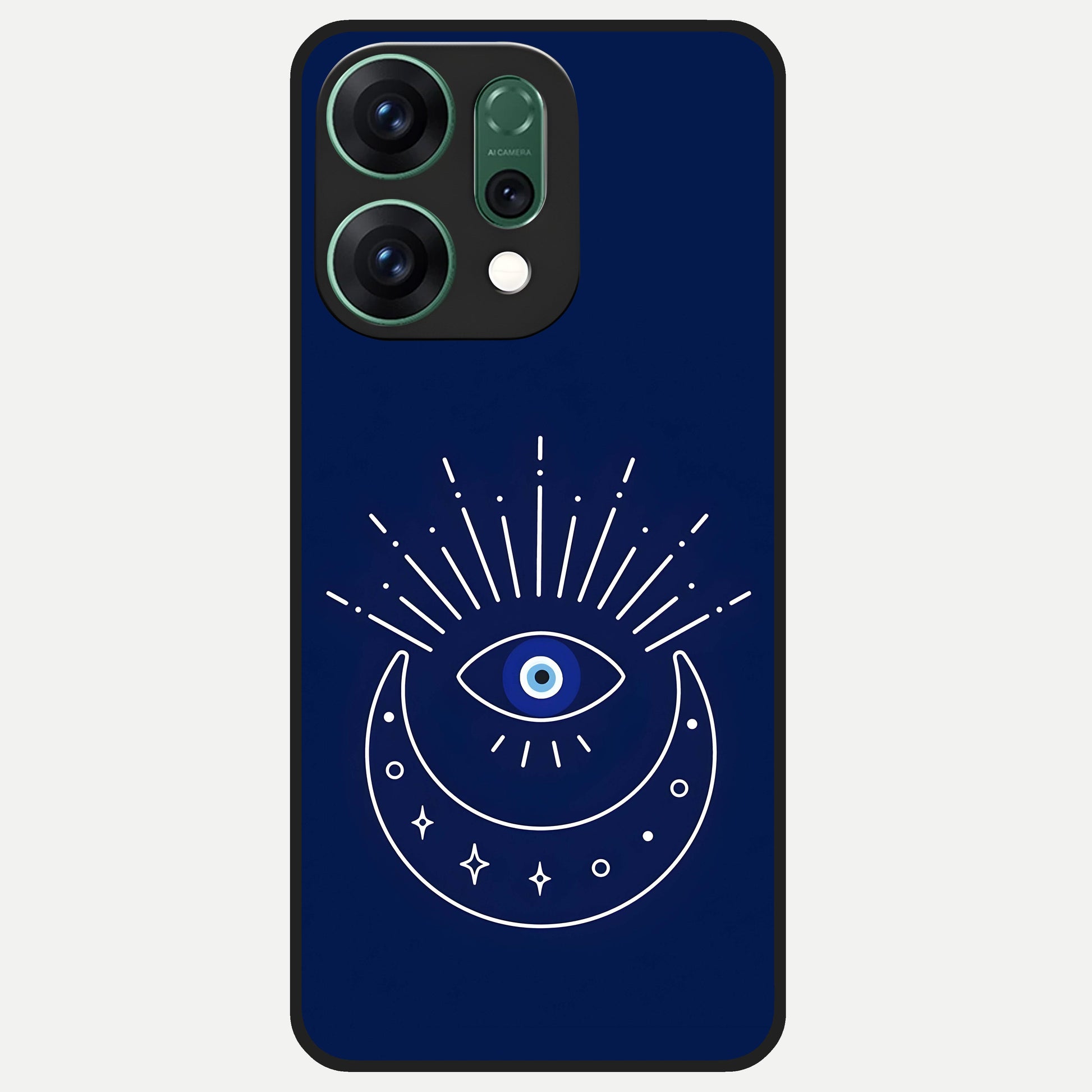  Blue Evil Eye Glass Case For Oppo Reno 14 back cover – full design glossy printed glass finish