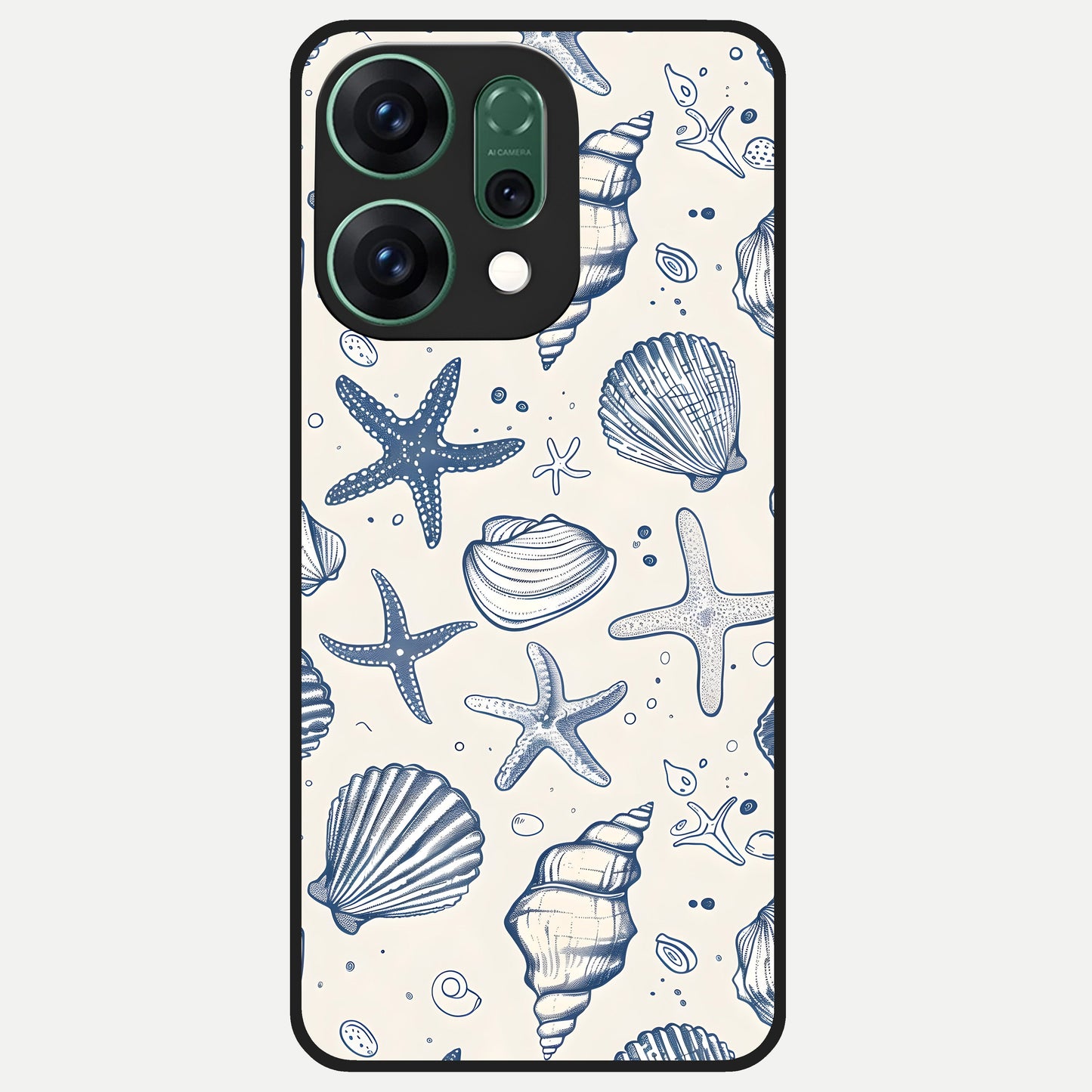  Blue Ocean Outline Glass Case For Oppo Reno 14 back cover – full design glossy printed glass finish