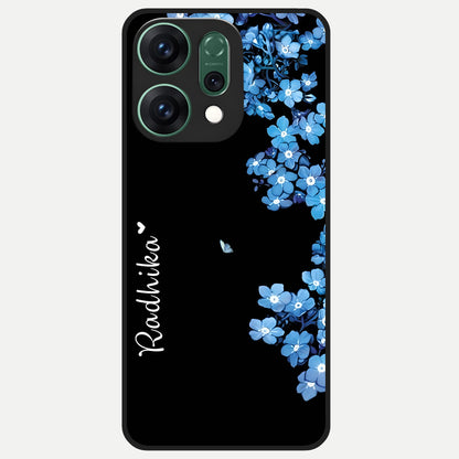  Blue Petal Dream Custom Name Glass Case For Oppo Reno 14 back cover – full design glossy printed glass finish