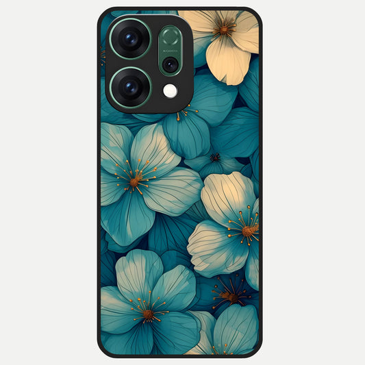  Blue Shade Floral Glass Case For Oppo Reno 14 back cover – full design glossy printed glass finish