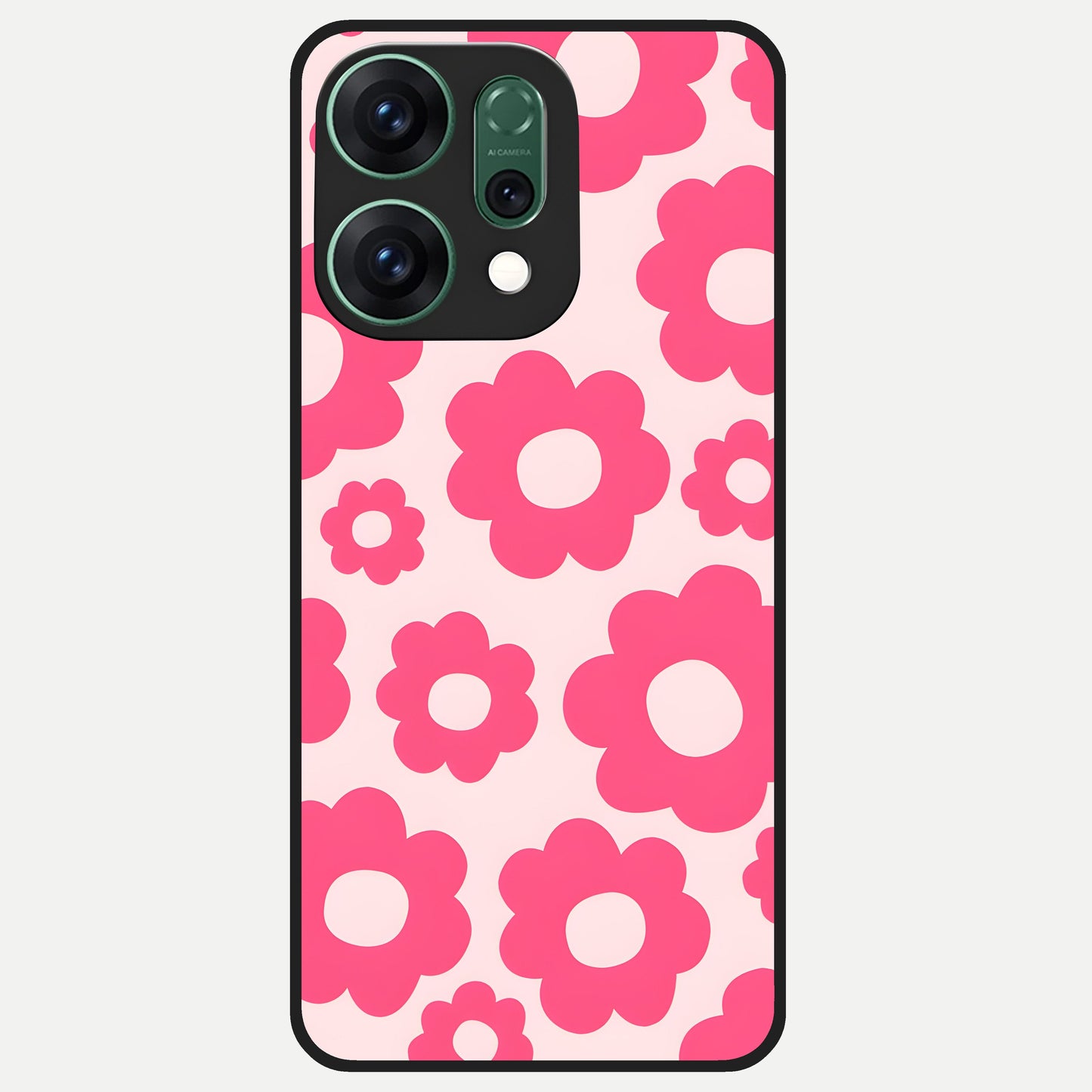  Blush Flower Pop Glass Case For Oppo Reno 14 back cover – full design glossy printed glass finish