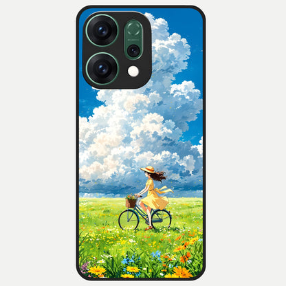  Breezy Meadow Ride Glass Case For Oppo Reno 14 back cover – full design glossy printed glass finish
