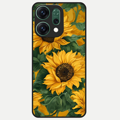  Bright Sunflower Bloom Glass Case For Oppo Reno 14 back cover – full design glossy printed glass finish