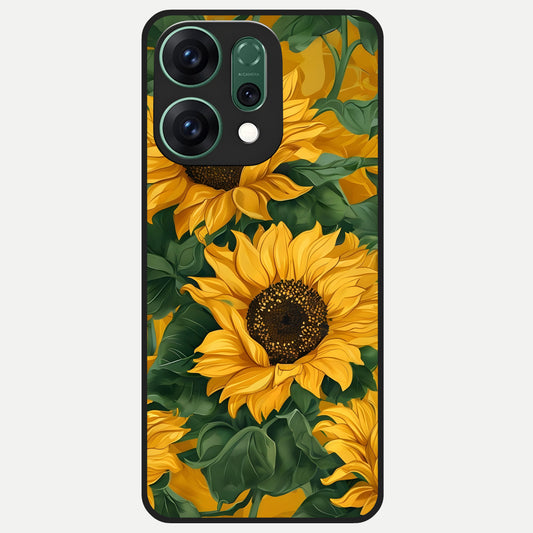  Bright Sunflower Bloom Glass Case For Oppo Reno 14 back cover – full design glossy printed glass finish