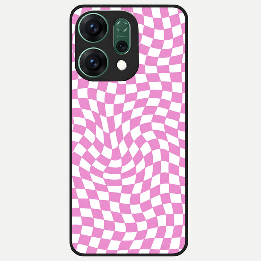  Bubblegum Check Wave Glass Case For Oppo Reno 14 back cover – full design glossy printed glass finish