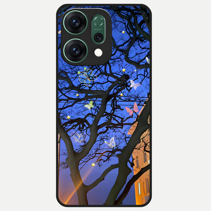  Butterfly Night Magic Glass Case For Oppo Reno 14 back cover – full design glossy printed glass finish