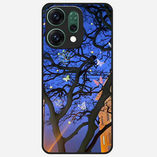  Butterfly Night Magic Glass Case For Oppo Reno 14 back cover – full design glossy printed glass finish