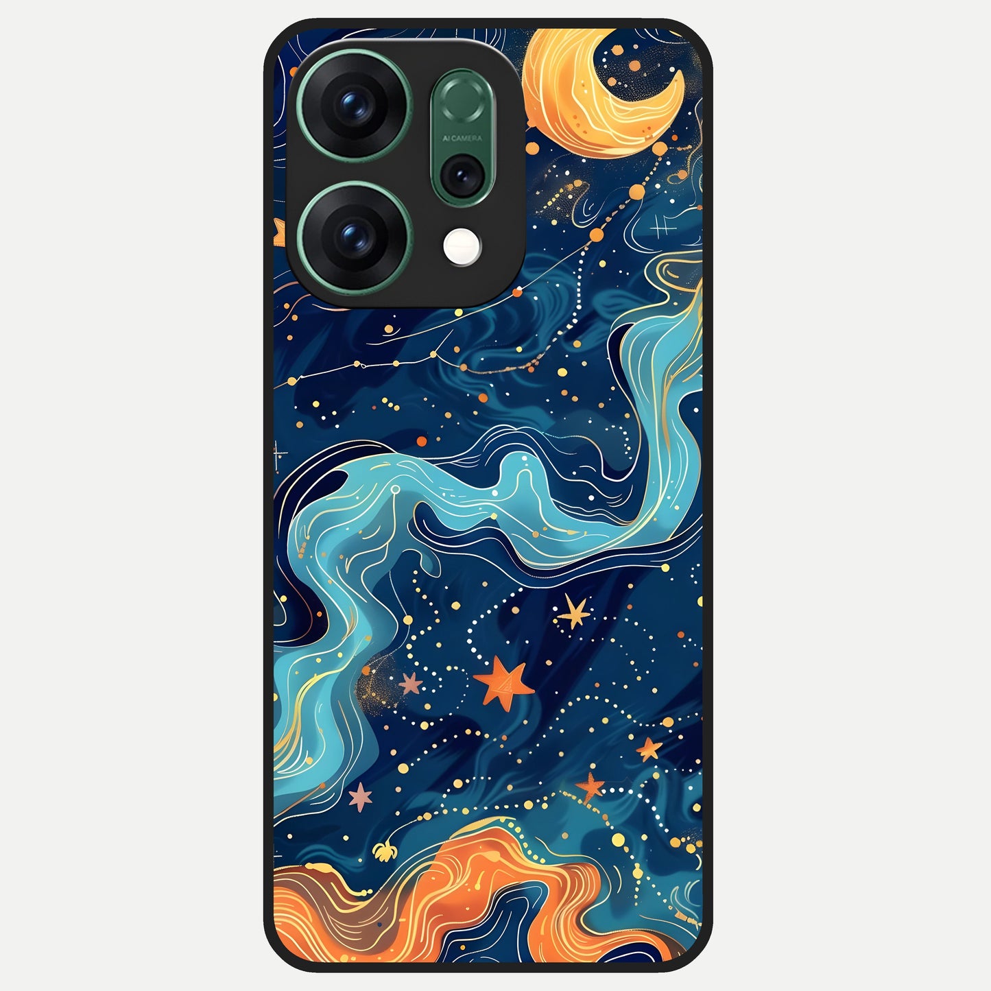  Celestial Dream Flow Glass Case For Oppo Reno 14 back cover – full design glossy printed glass finish