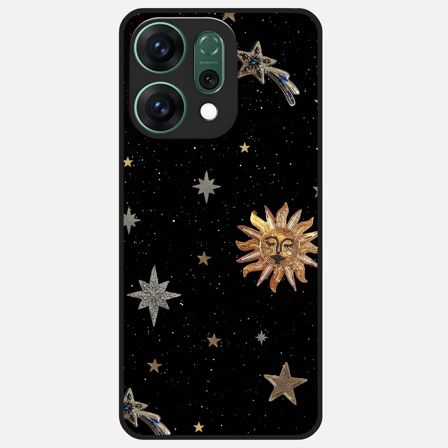  Celestial Moon With Stars Glass Case For Oppo Reno 14 back cover – full design glossy printed glass finish