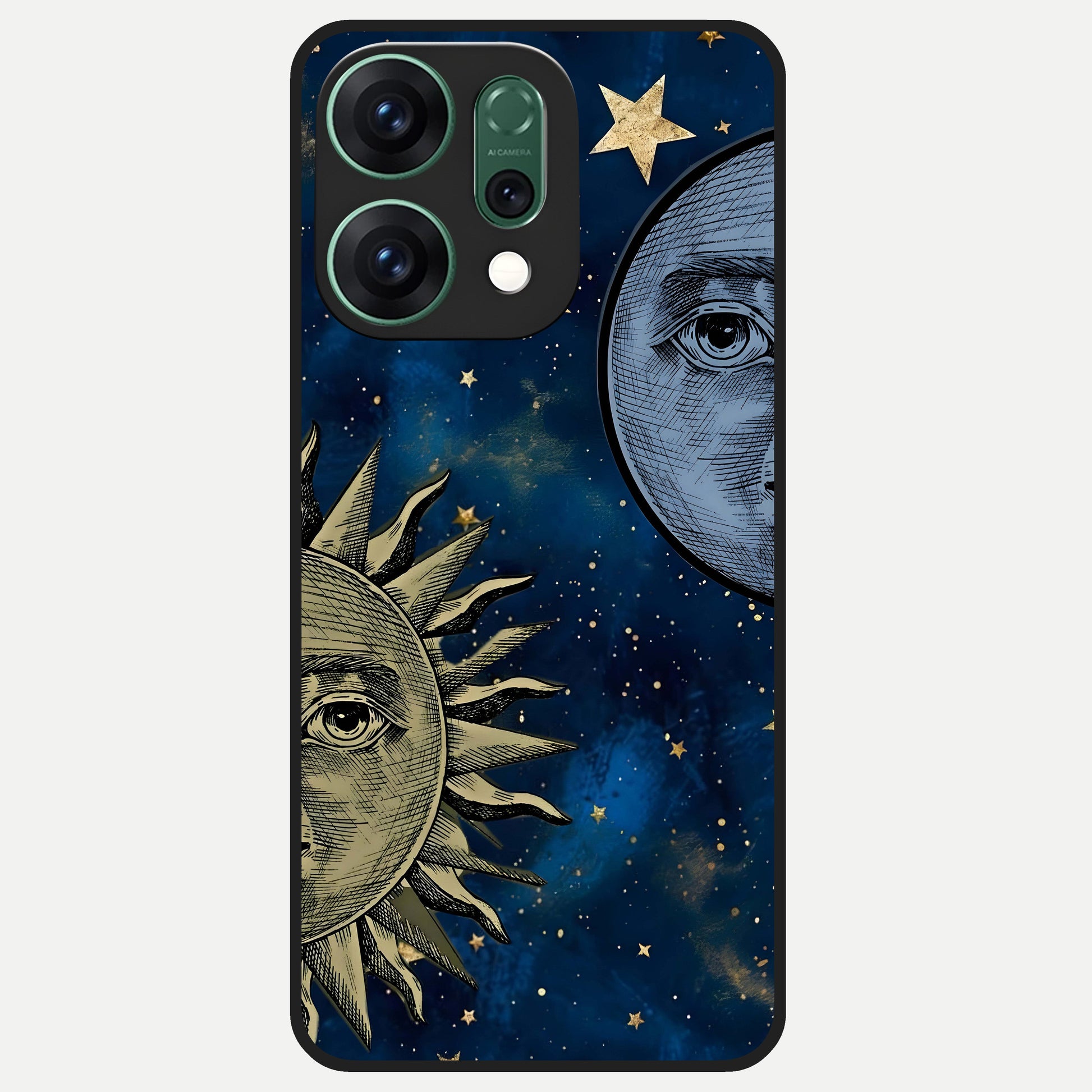  Celestial Moon With Sun Glass Case For Oppo Reno 14 back cover – full design glossy printed glass finish
