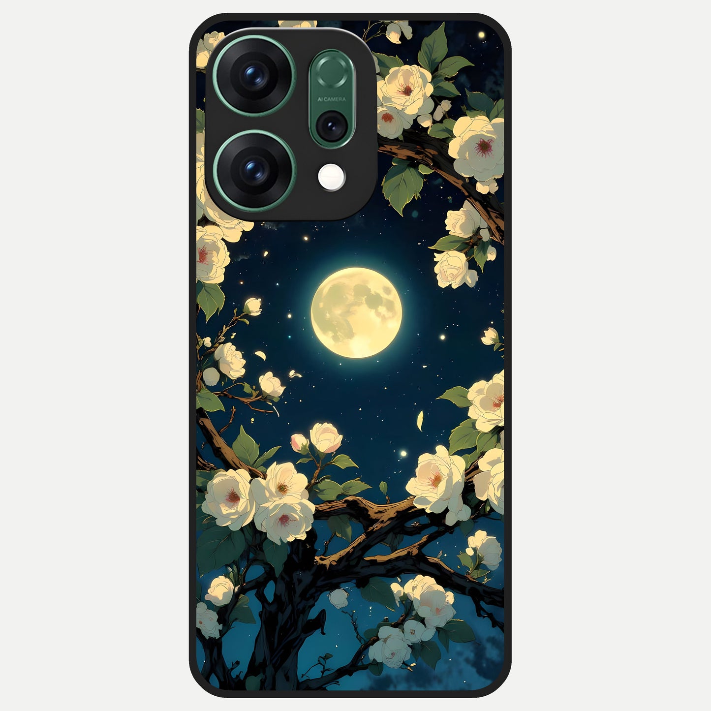  Celestial Moon And Flower Glass Case For Oppo Reno 14 back cover – full design glossy printed glass finish