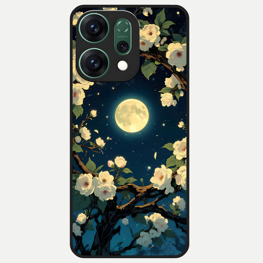 Celestial Moon And Flower Glass Case For Oppo Reno 14 back cover – full design glossy printed glass finish