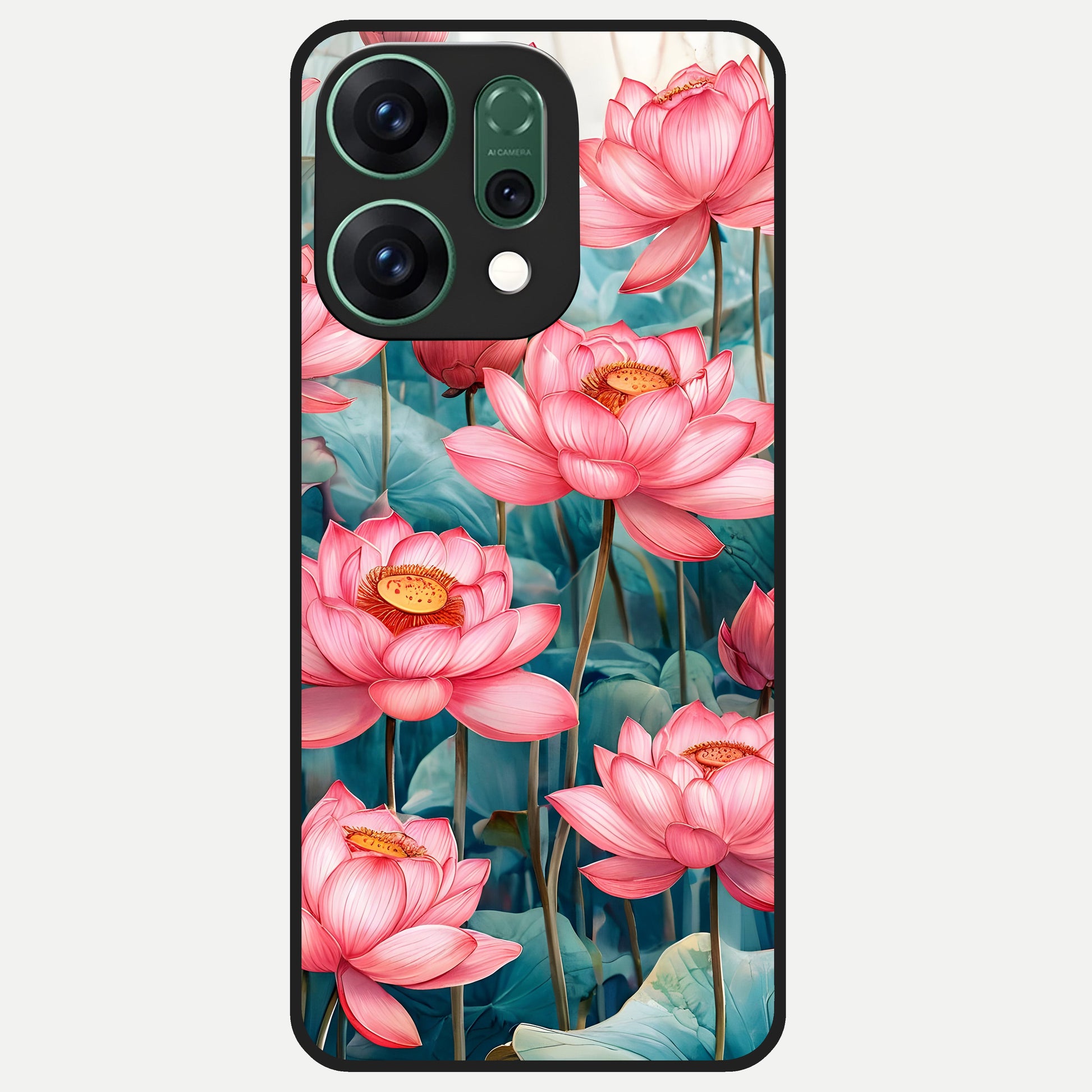  Celestial Pink Lotus Glass Case For Oppo Reno 14 back cover – full design glossy printed glass finish