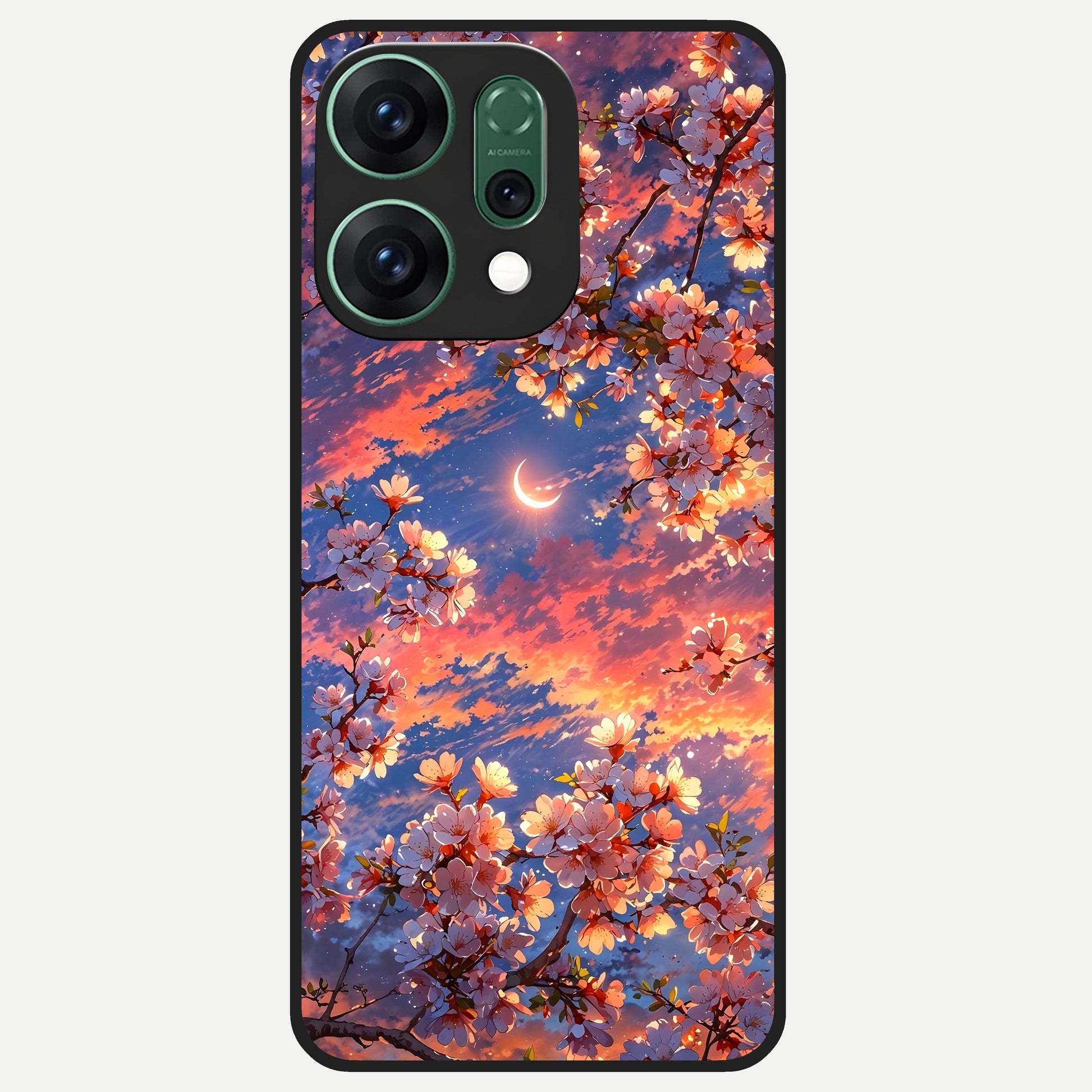  Celestial Sakura Sunset Glass Case For Oppo Reno 14 back cover – full design glossy printed glass finish
