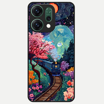  Celestial Train Journey Glass Case For Oppo Reno 14 back cover – full design glossy printed glass finish