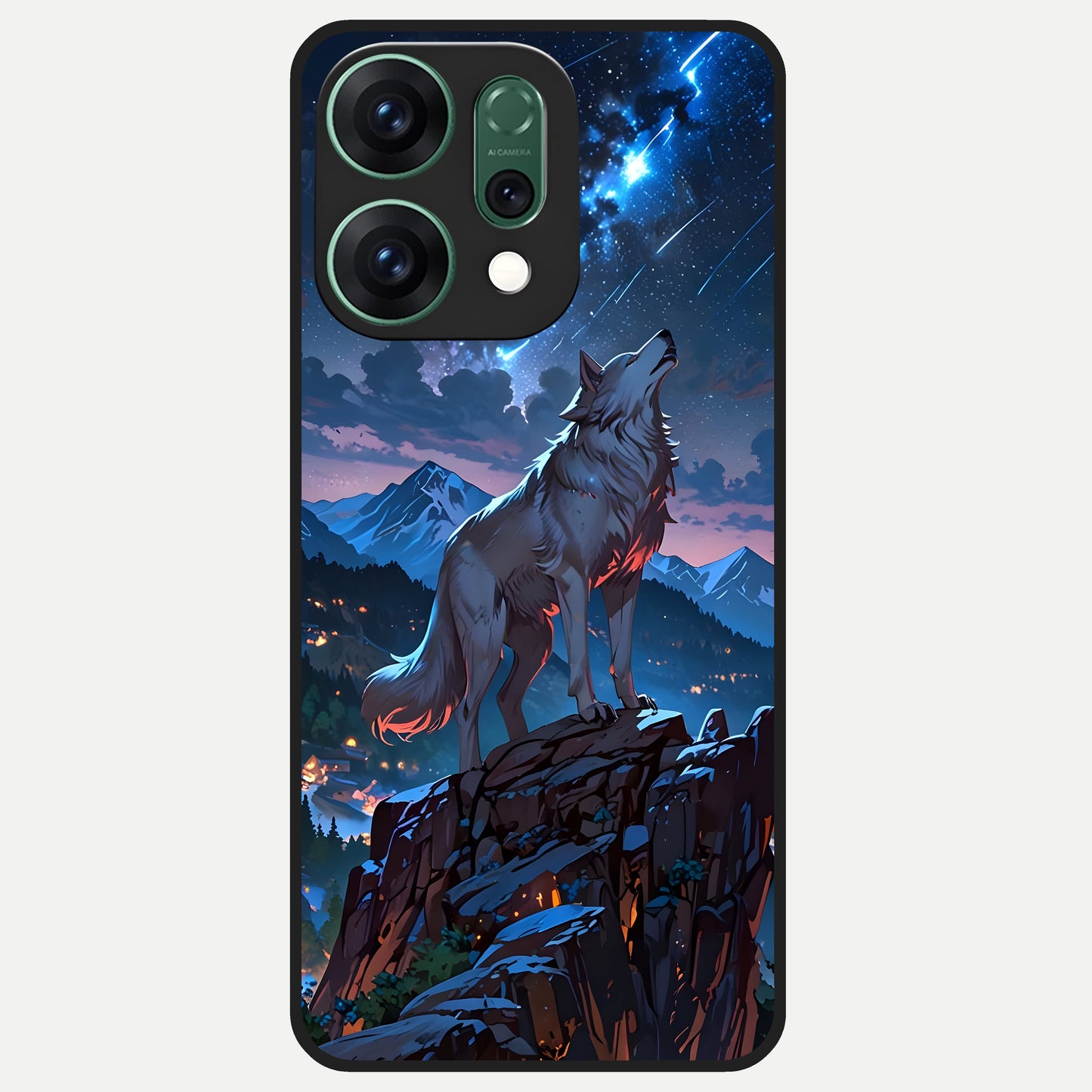  Celestial Wolf Howl Glass Case For Oppo Reno 14 back cover – full design glossy printed glass finish