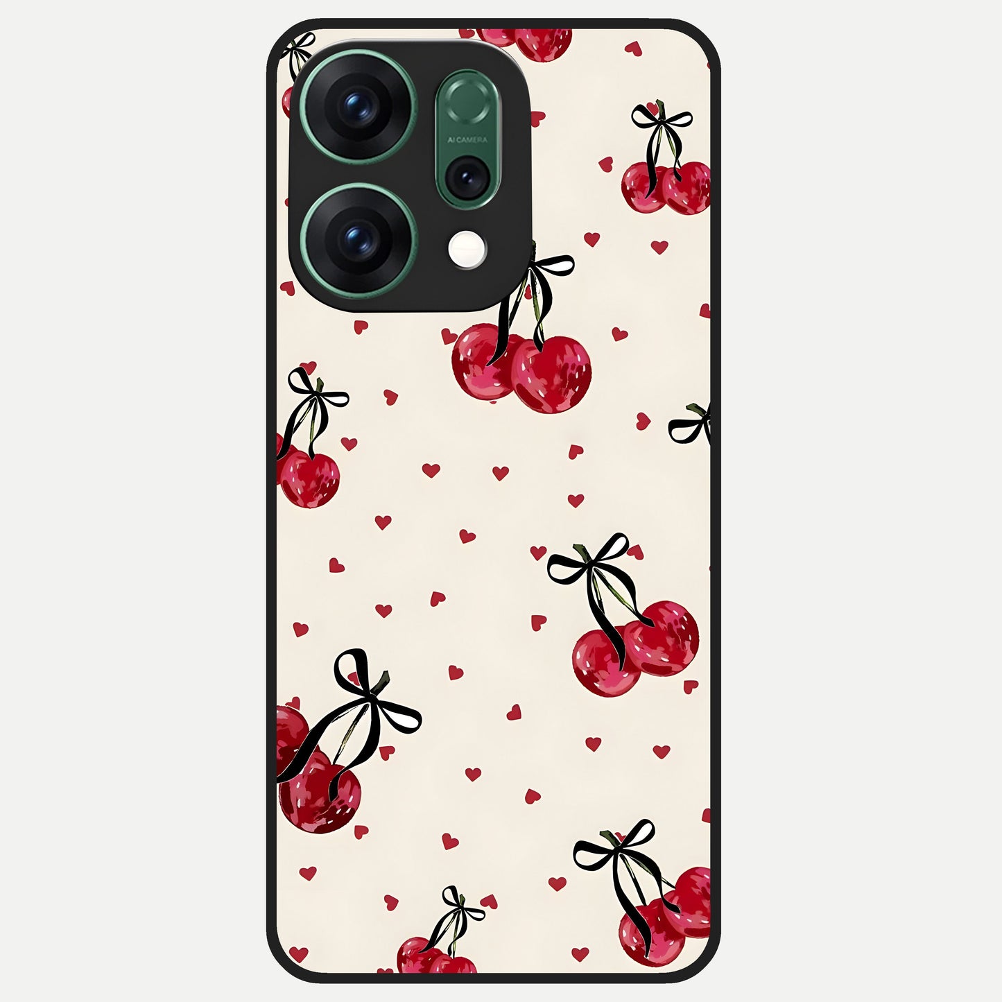  Cherry Heart Bow Glass Case For Oppo Reno 14 back cover – full design glossy printed glass finish