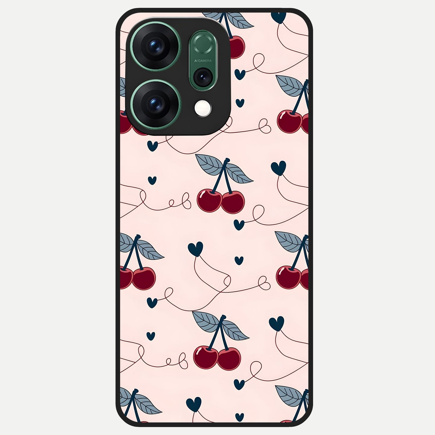  Cherry Heart Line Glass Case For Oppo Reno 14 back cover – full design glossy printed glass finish