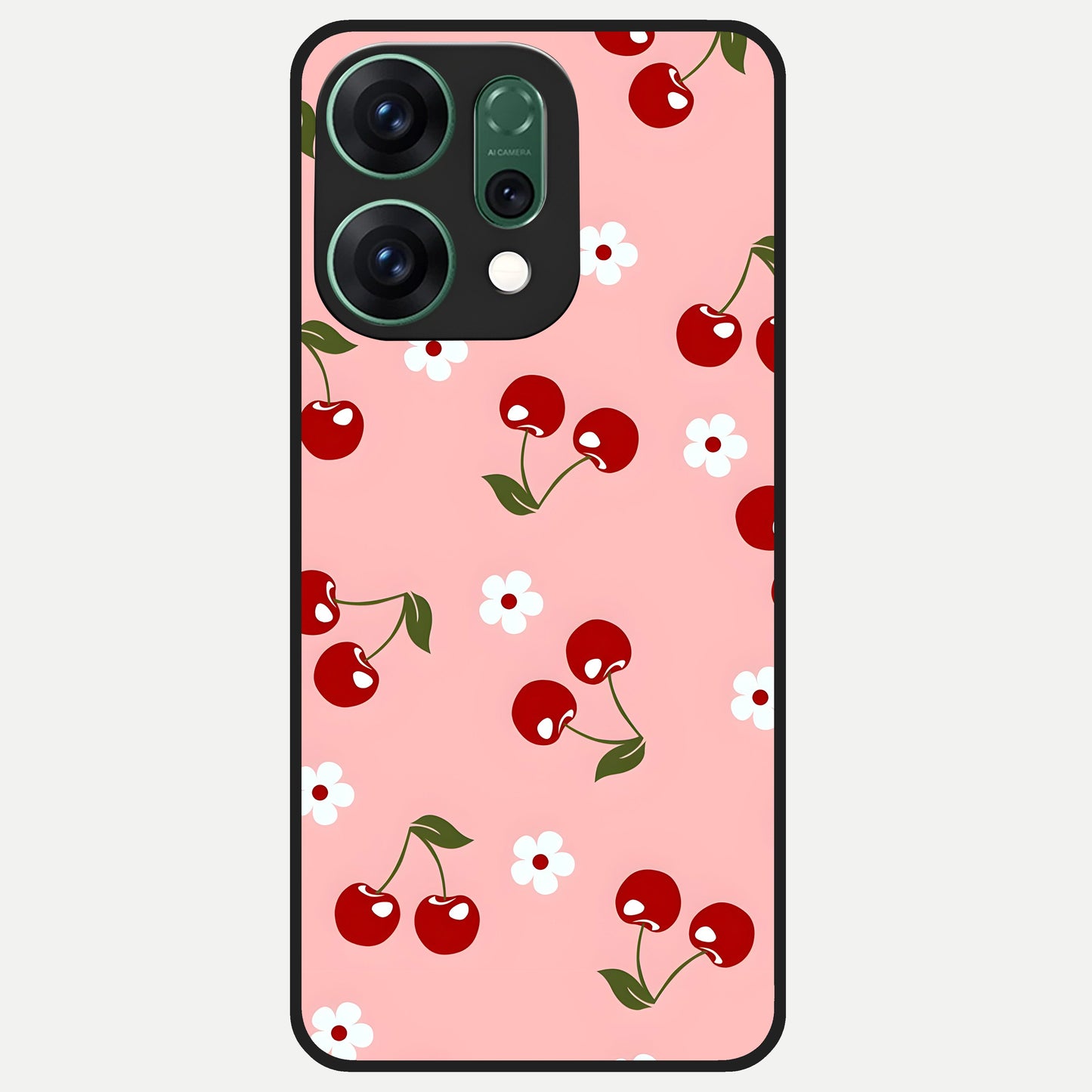  Cherry Love Mood Glass Case For Oppo Reno 14 back cover – full design glossy printed glass finish