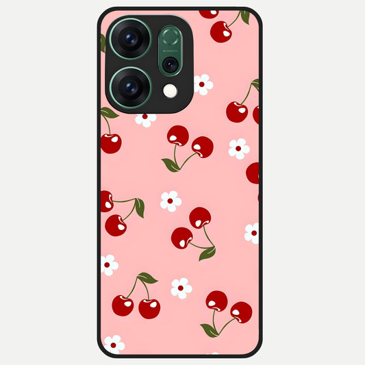  Cherry Love Mood Glass Case For Oppo Reno 14 back cover – full design glossy printed glass finish