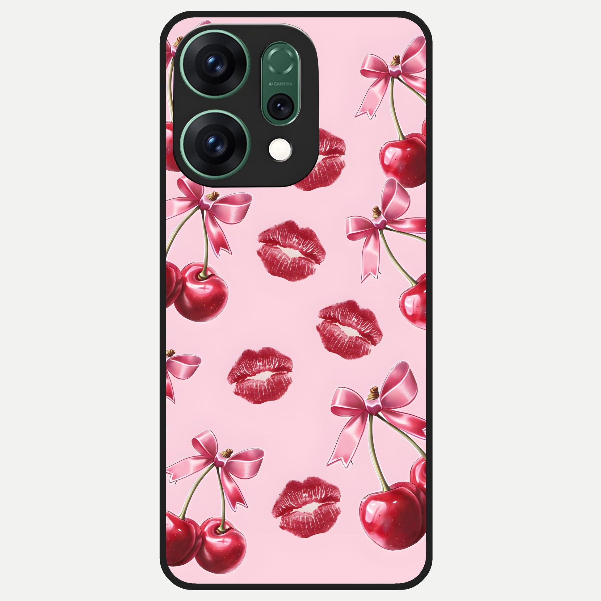  Cherry With Lips Glass Case For Oppo Reno 14 back cover – full design glossy printed glass finish