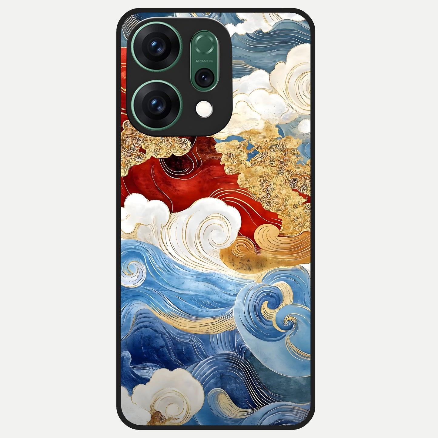  Colored Waves Glass Case For Oppo Reno 14 back cover – full design glossy printed glass finish