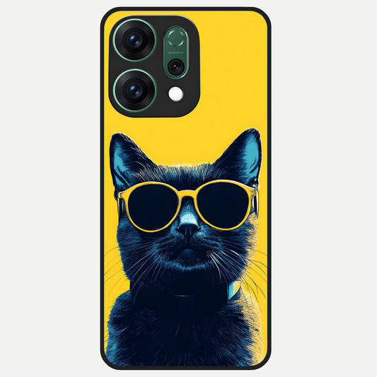  Cool Cat Vibes Glass Case For Oppo Reno 14 back cover – full design glossy printed glass finish