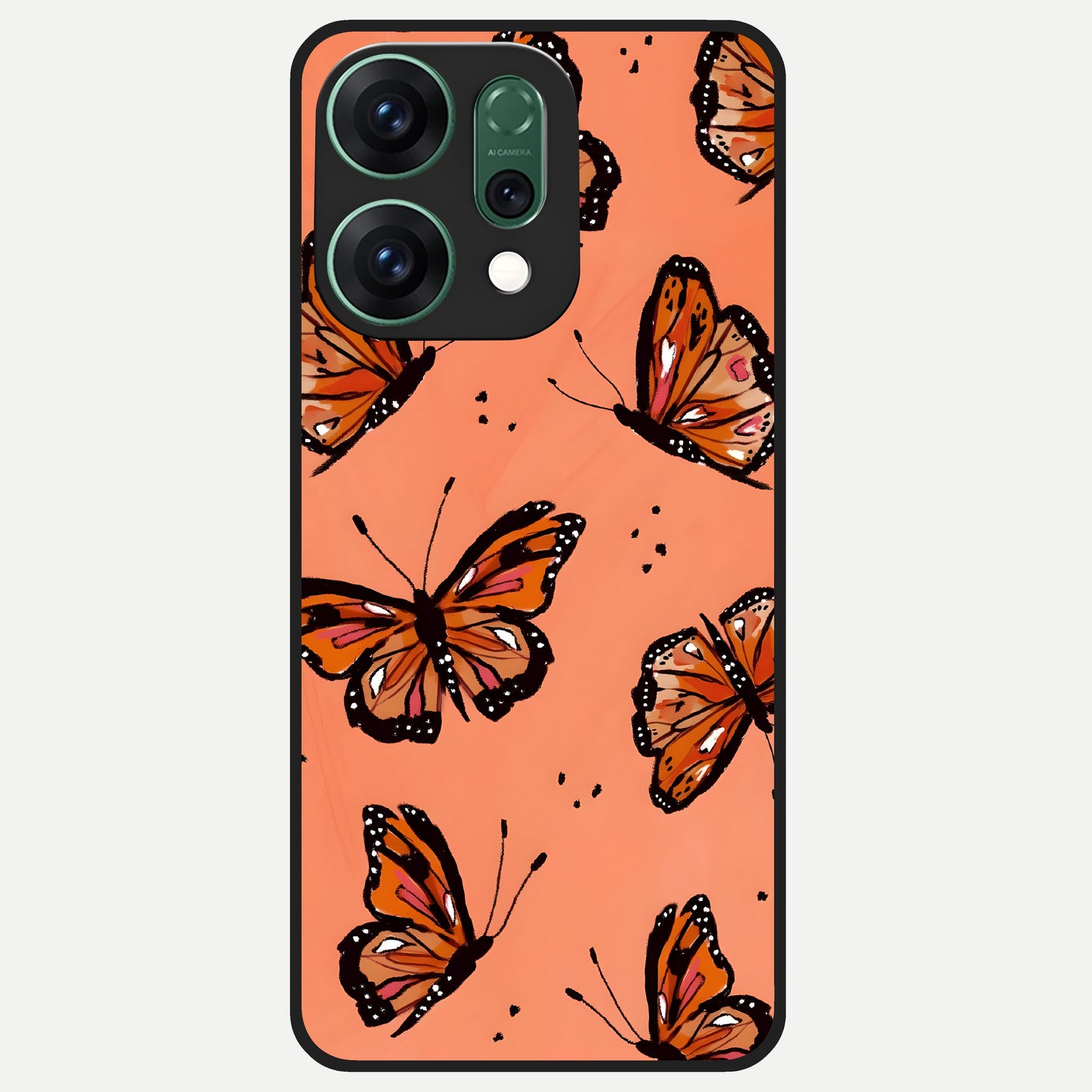  Coral Wing Butterfly Glass Case For Oppo Reno 14 back cover – full design glossy printed glass finish