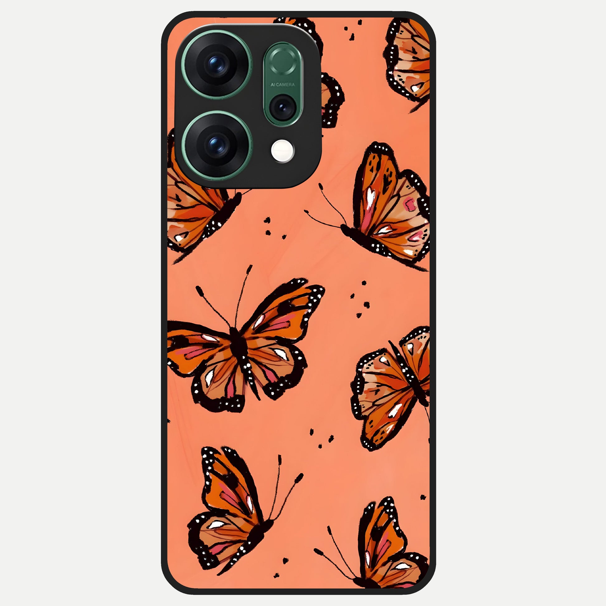  Coral Wing Butterfly Glass Case For Oppo Reno 14 back cover – full design glossy printed glass finish