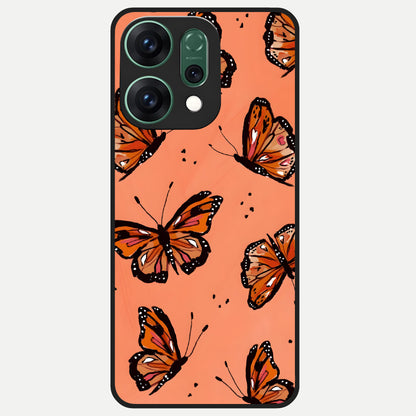  Coral Wing Butterfly Glass Case For Oppo Reno 14 back cover – full design glossy printed glass finish