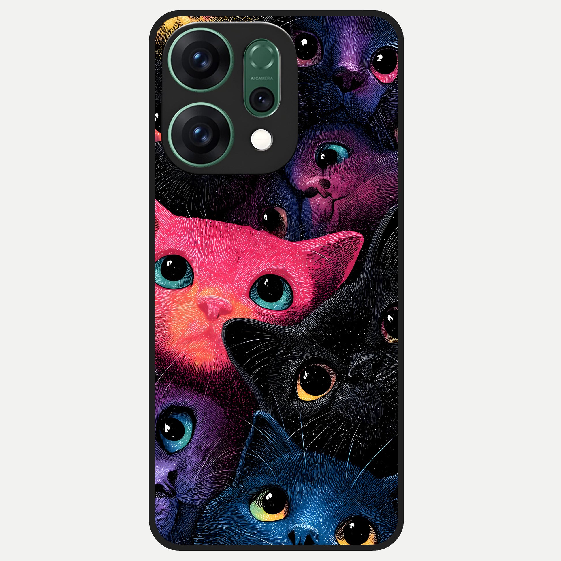  Cosmic Cats Dreams Glass Case For Oppo Reno 14 back cover – full design glossy printed glass finish