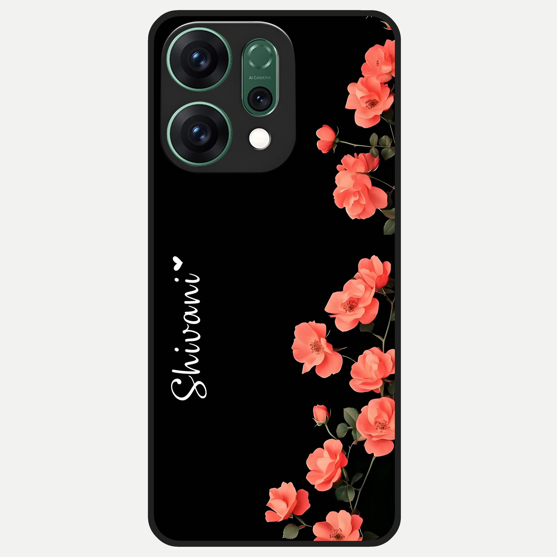  Crimson Bloom Grace Custom Name Glass Case For Oppo Reno 14 back cover – full design glossy printed glass finish