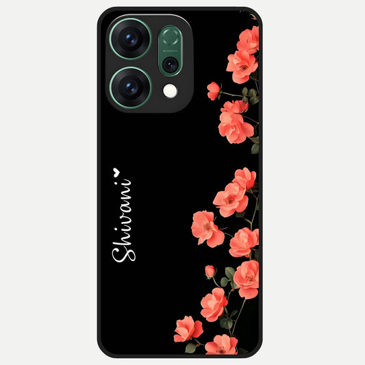  Crimson Bloom Grace Custom Name Glass Case For Oppo Reno 14 back cover – full design glossy printed glass finish