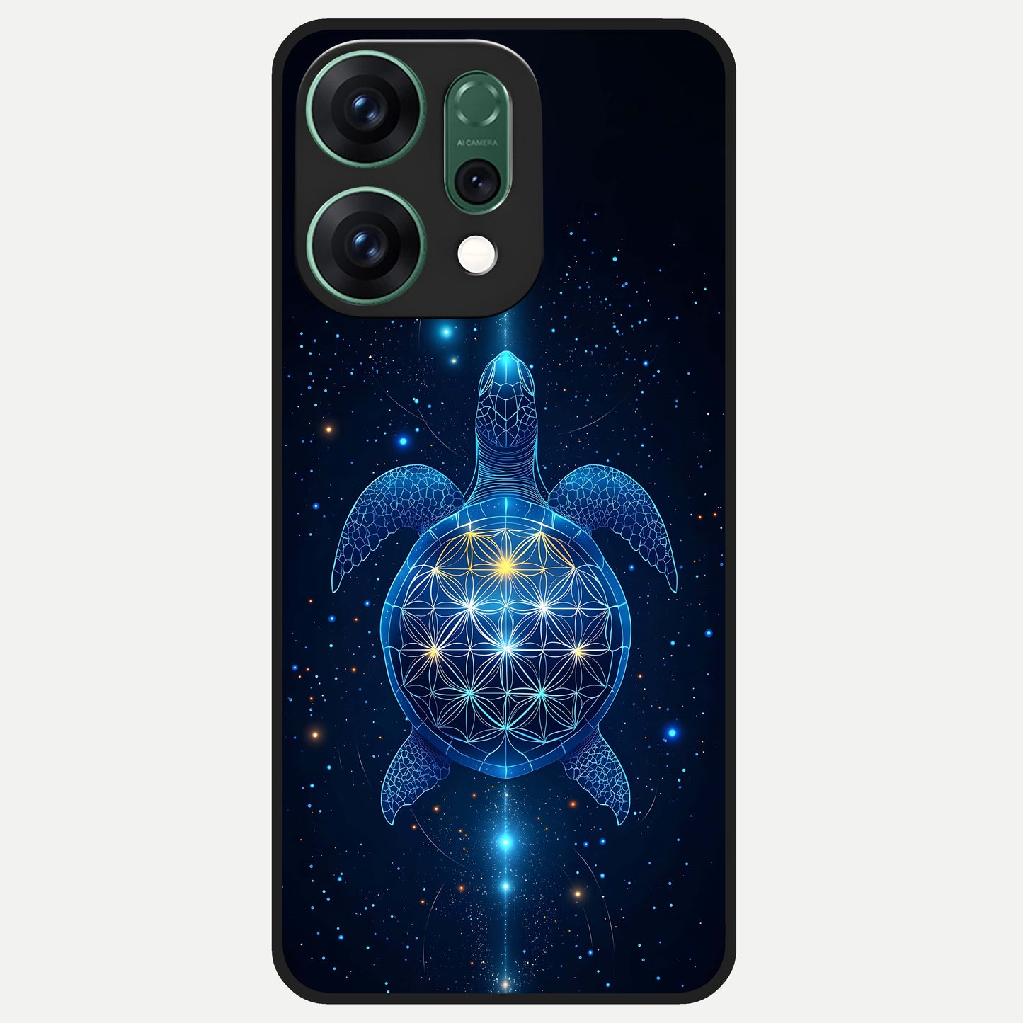  Crimson Blue Turtle Glass Case For Oppo Reno 14 back cover – full design glossy printed glass finish