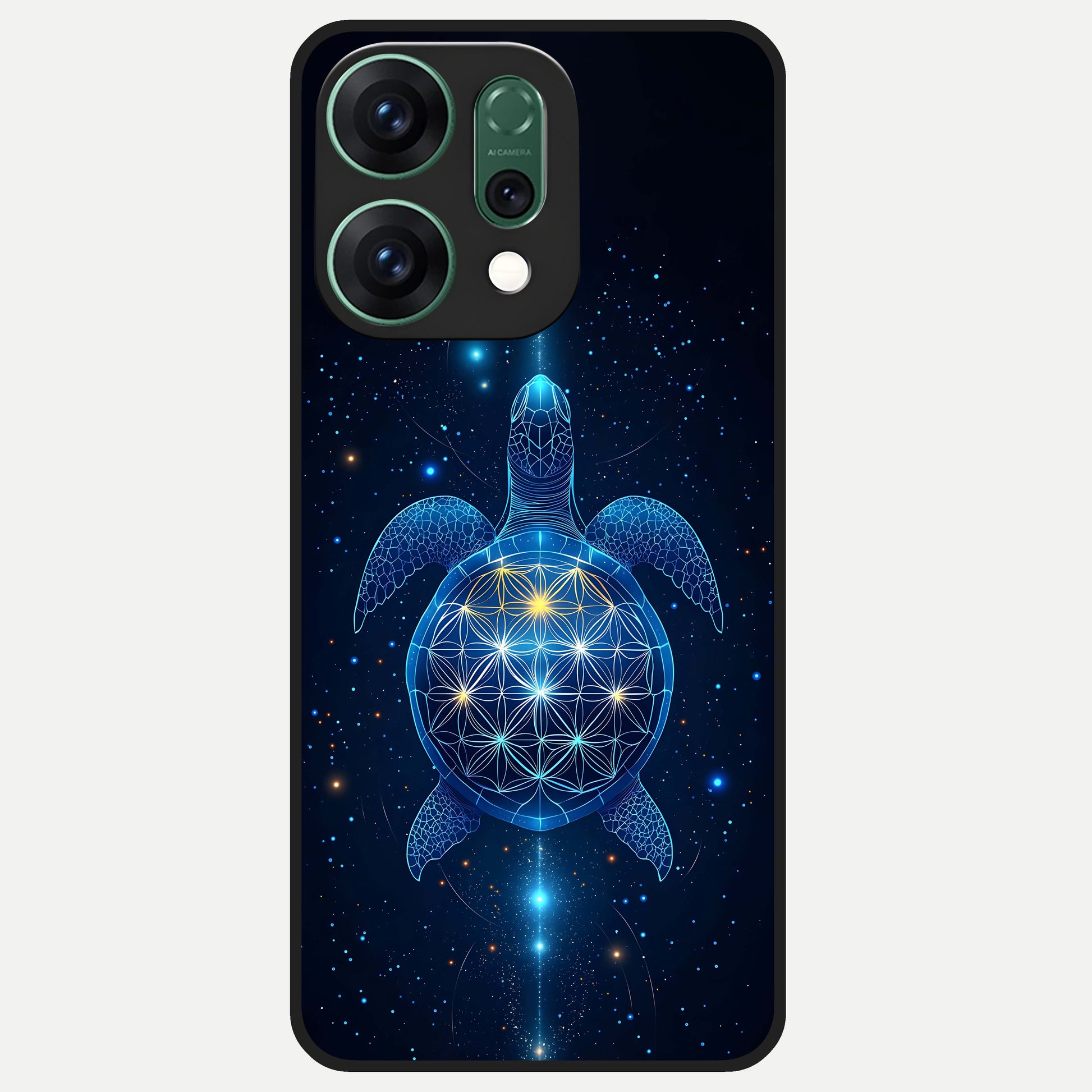  Crimson Blue Turtle Glass Case For Oppo Reno 14 back cover – full design glossy printed glass finish