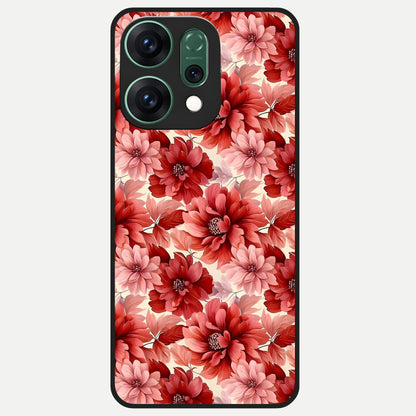  Crimson Love Petals Glass Case For Oppo Reno 14 back cover – full design glossy printed glass finish
