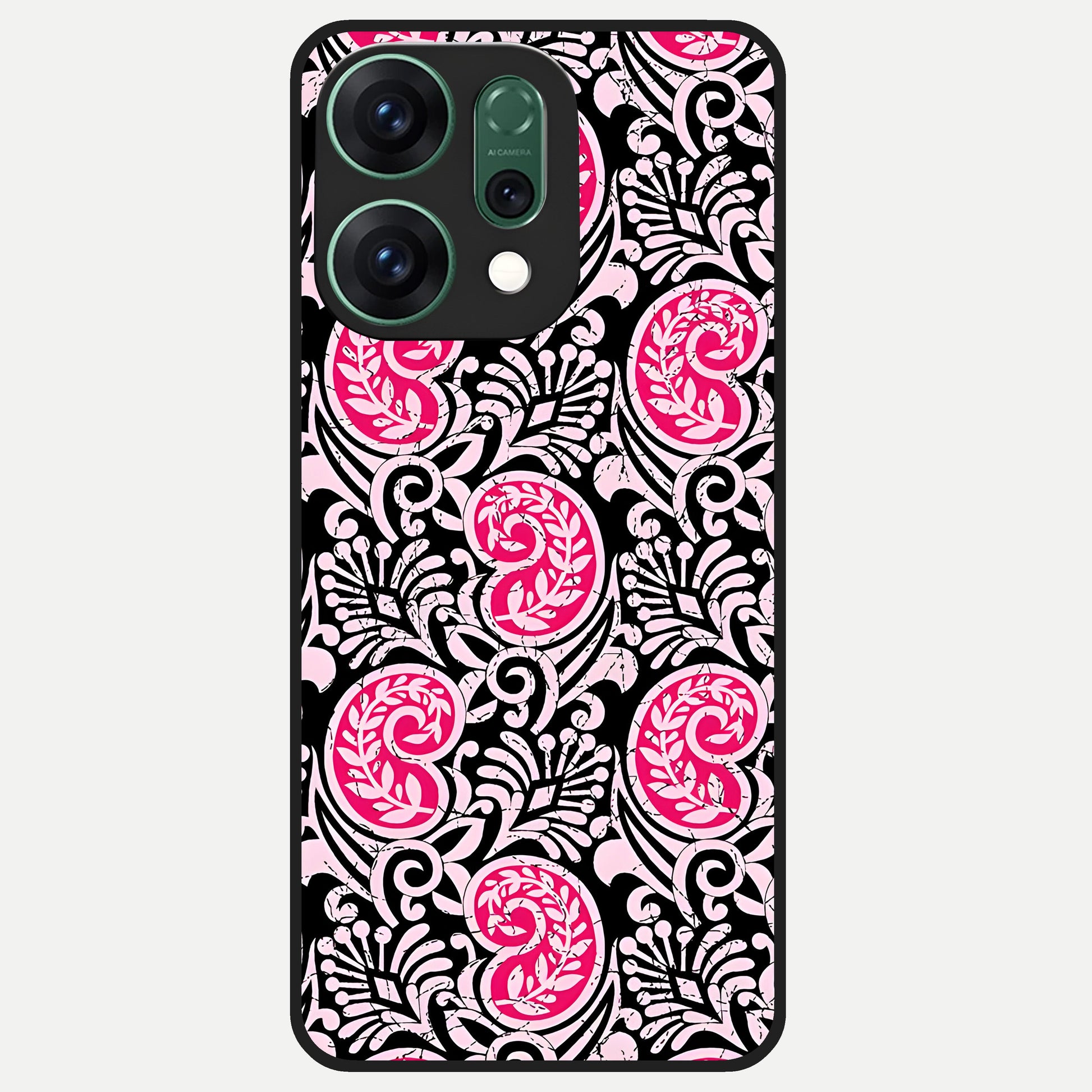  Crimson Paisley Charm Glass Case For Oppo Reno 14 back cover – full design glossy printed glass finish