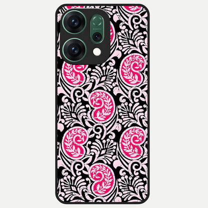  Crimson Paisley Charm Glass Case For Oppo Reno 14 back cover – full design glossy printed glass finish
