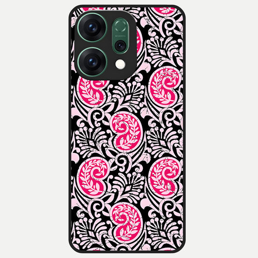  Crimson Paisley Charm Glass Case For Oppo Reno 14 back cover – full design glossy printed glass finish
