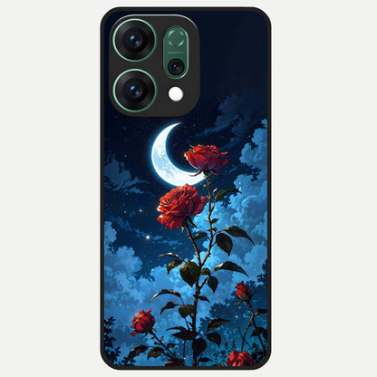  Crimson Rose Moon Glass Case For Oppo Reno 14 back cover – full design glossy printed glass finish